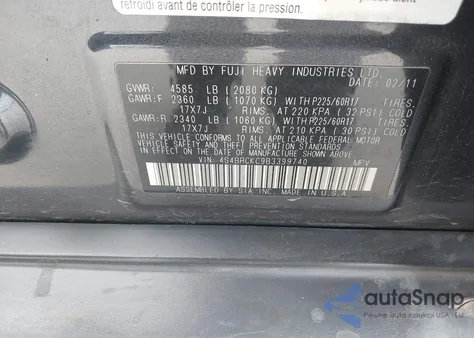 2011 Subaru Outback 2.5I Limited из США, поврежденный, VIN 4S4BRCKC9B3399740